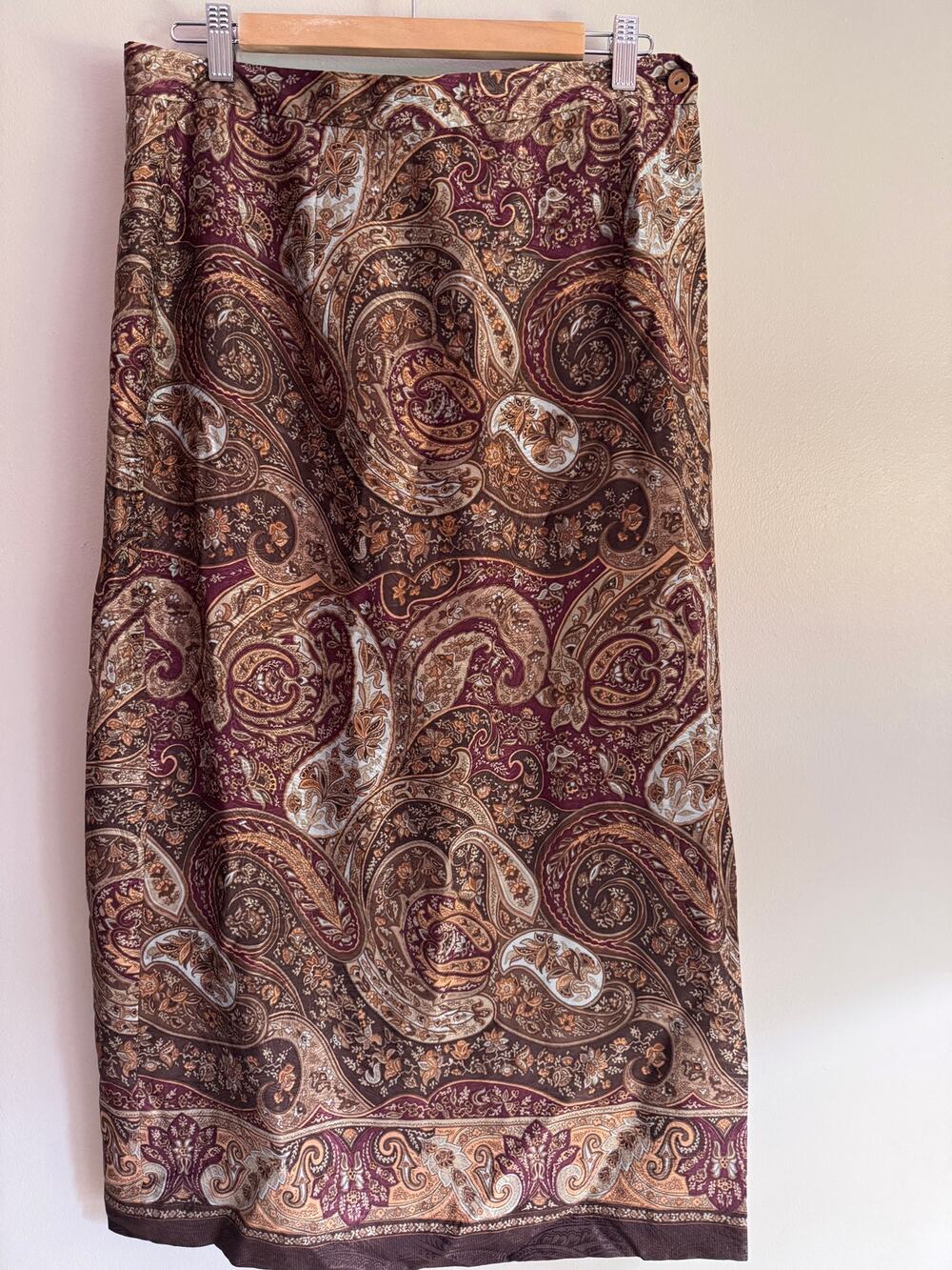 Talbots Women’s Size 16 100% Silk Paisley Midi Skirt Brown Burgundy Lined